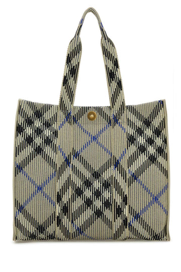 BURBERRY Embroidered Medium Check Tote Handbag