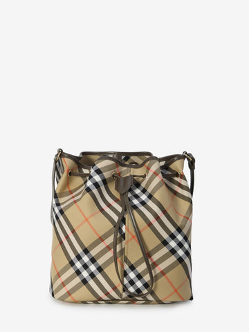 BURBERRY Embroidered Canvas Bucket Handbag