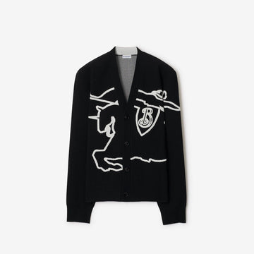 BURBERRY Chalk Knit Cardigan with EKD Logo