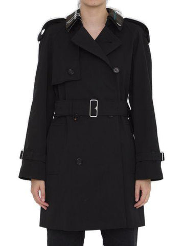 BURBERRY Cotton Gabardine Weave Detachable Collar Check Pattern Coat