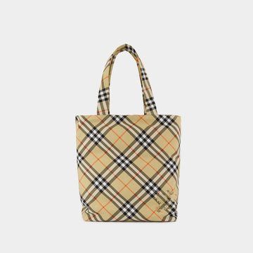 BURBERRY Embroidered Canvas Check Shopping Tote Bag