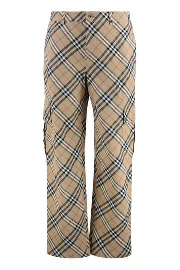 BURBERRY Linen and Cotton Trousers with Check Motif