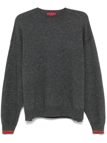 GUCCI Signature Web-Stripe Trim Wool-Cashmere Blend Sweater