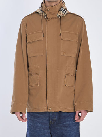 BURBERRY Men's Cotton Twill Jacket - Packable Hood, Size L