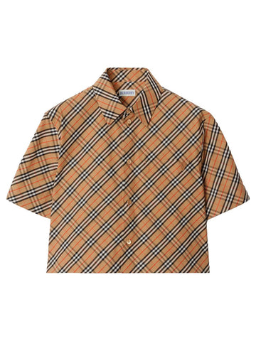 BURBERRY Mini Cropped Check Cotton Shirt for Women