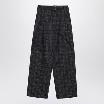 BURBERRY Check Pattern Wide Leg Denim Jeans with Coordinating Fabric Belt