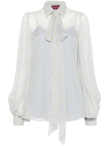 GUCCI Chiffon Silk Button-Up Shirt with Pussy-Bow