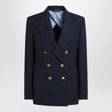Gucci Double-Breasted Blue Jacket In Cotton Women