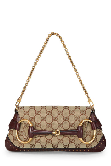 Gucci, Burgundy Original CS Canvas Studded Horsebit Chain Clutch, Burgundy