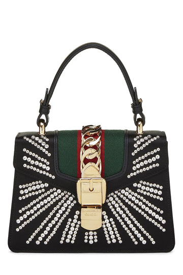 Gucci, Black Satin & Crystal Sylvie Handbag Mini, Black