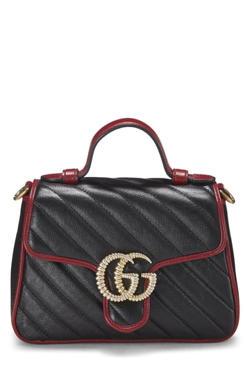 Gucci, Black Leather Torchon Marmont Top Handle Flap Bag Mini, Black