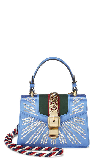 Gucci, Blue Satin Sylvie Handbag Mini, Blue