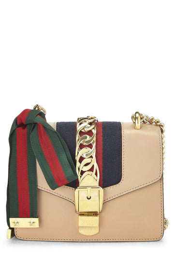 Gucci, Beige Leather Web Sylvie Mini, Beige