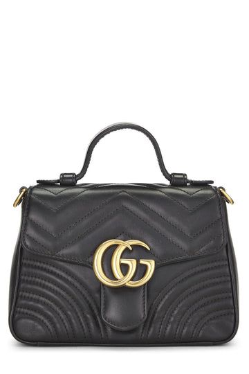 Gucci, Black Leather Torchon CS Marmont Top Handle Flap Bag Mini, Black