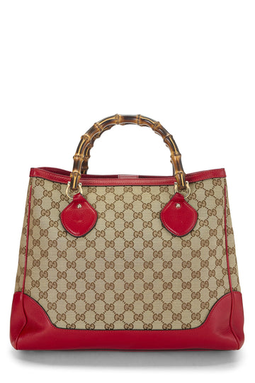 Gucci, Red Original CS Canvas Bamboo Tote Small, Red