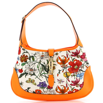 GUCCI Jackie Hobo Flora Canvas with Leather Medium