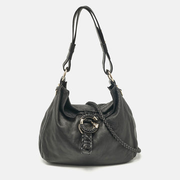 Black Leather and Crocodile Medium G Wave Hobo