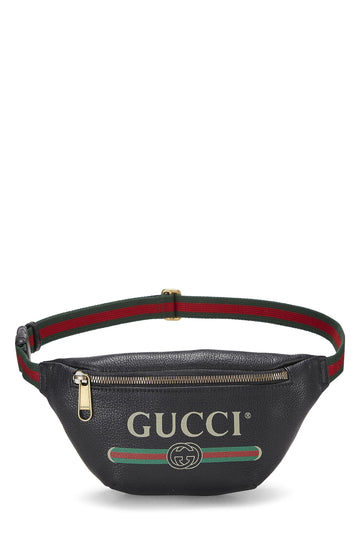 Gucci, Black Leather Logo Print Belt Bag Small, Black