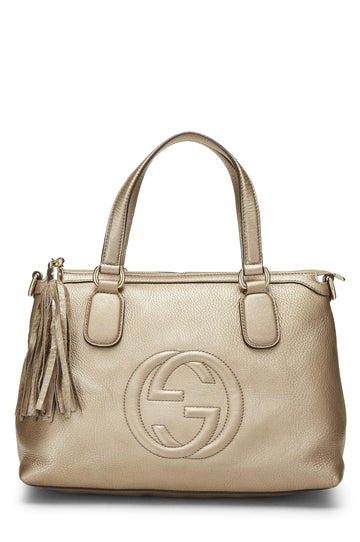 Gucci, Gold Metallic Leather Soho Top Handle Tote, Gold