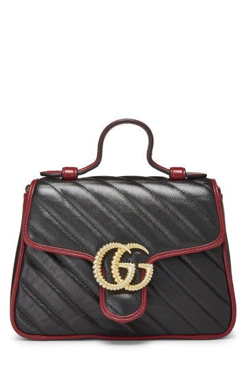 Gucci, Black Leather Torchon CS Marmont Top Handle Bag Mini, Black