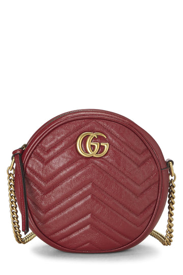 Gucci, Red Leather CS Marmont Round Shoulder Bag Mini, Red
