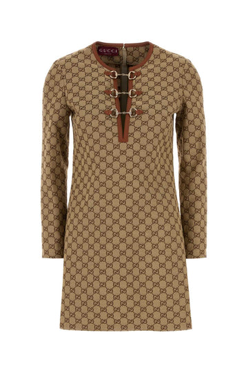 GUCCI Chic Monogrammed Long Sleeve Mini Dress