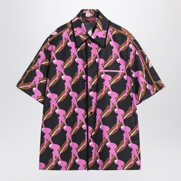 GUCCI Oversized Printed Cotton Shirt with Beaded Fringes