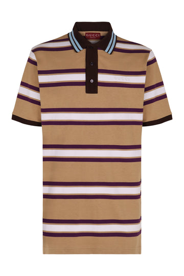 GUCCI Striped Cotton Polo Shirt