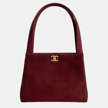 Red Quilted Suede Shoulder Bag