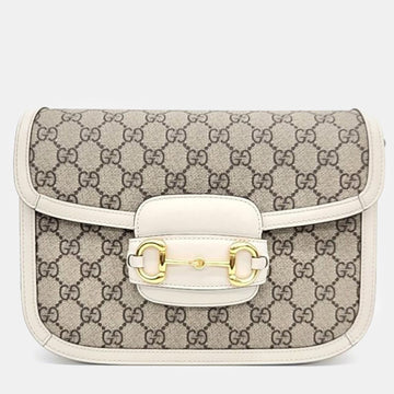 White GG Canvas and Leather Horsebit 1955 Shoulder Bag