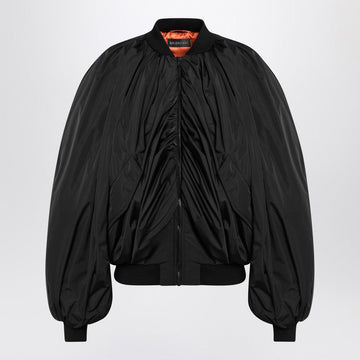 Balenciaga Draped Black Bomber Jacket In Technical Micro-Faille Women