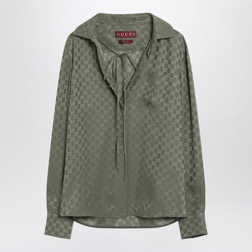Gucci Green Jacquard Gg Silk Shirt Women