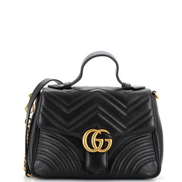 GUCCI GG Marmont Top Handle Flap Bag Matelasse Leather Small
