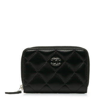 Chanel Coco Matrasse Round Fashner Coin Case Black Leather  Chanel