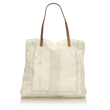 G*G White Ivory Canvas Fabric Web Tote Bag Italy