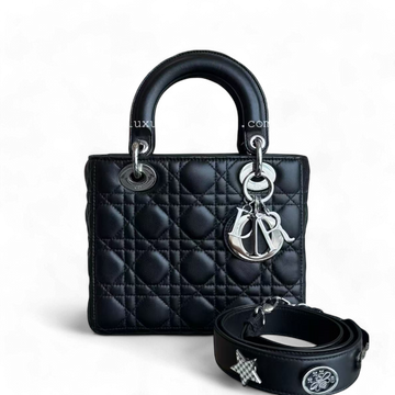 Dior Lady Small - Cannage Lambskin Black Silver Hardware