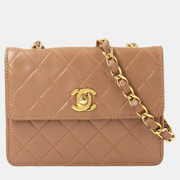 Pink Brown Gold Leather Matelasse Chain Shoulder Bag