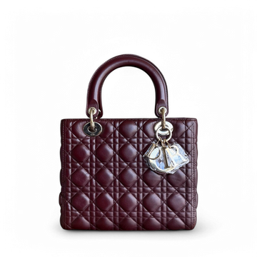 Dior Lady Medium - Cannage Lambskin Dark Burgundy Red Gold Hardware NO STRAP