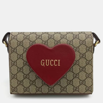 Beige/Red GG Canvas and Leather Heart Wallet on Chain