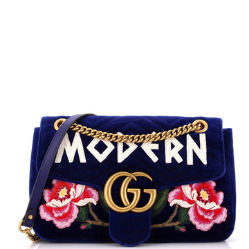 EC Marmont Flap Bag Embroidered Matelasse Velvet Medium