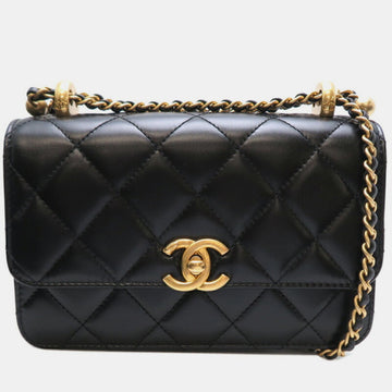 Noir (Black) Lambskin Matelasse Flap Chain Shoulder Bag