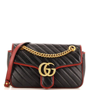 GUCCI GG Marmont Flap Bag Diagonal Quilted Leather Small