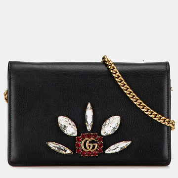 Black Leather GG Marmont Embellished Wallet On Chain