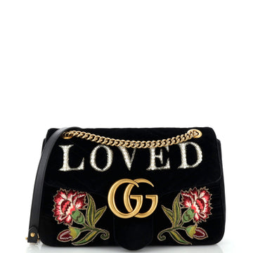 GUCCI GG Marmont Flap Bag Embroidered Matelasse Velvet Medium