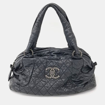 Black Leather Vintage Tote Bag