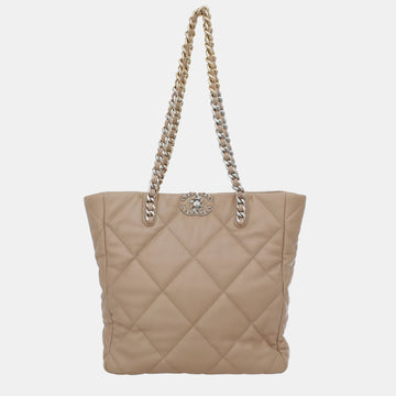 Beige Lambskin Leather C19 Shopping Tote Bag