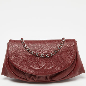 Red Quilted Caviar Leather Half Moon Wallet On Chain
