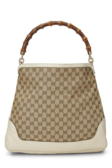 Gucci, Cream Original CS Canvas Diana Bamboo Hobo Large, Cream