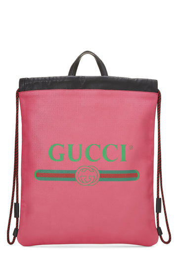 Gucci, Pink Leather Logo Drawstring Backpack, Pink