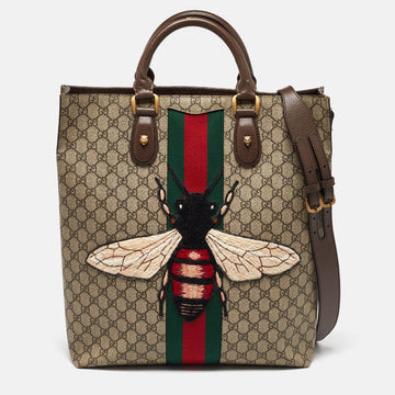 Beige GG Supreme Canvas and Leather Animalier Vertical Tote